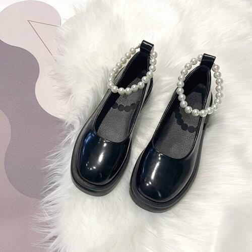 Pearl mary jane Lolita shoes Lady Maid Uniform Performance Buckle Round Head Thick High Heel Muffin Thick Sole Single Shoe
