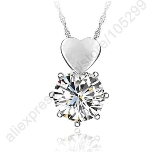 Stock Fine Jewelry 925 Sterling Silver Cubic Zirconia Crystal Heart Pendant Woman CZ Stone Necklace With 18" Chain Fast Ship