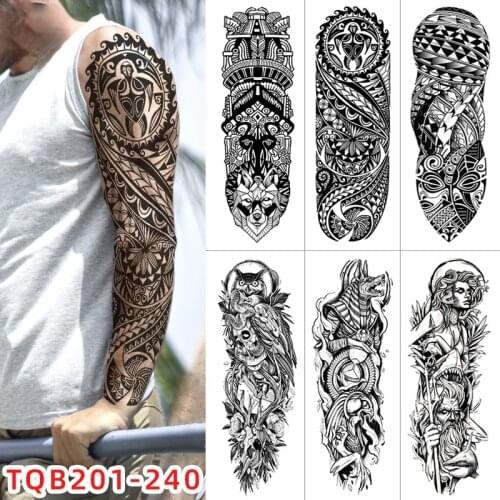 Temporary tattoos for men robot full arm sleeve tattoo mechanical lion tiger waterproof tatto fake tatoo stickers body tatoo art