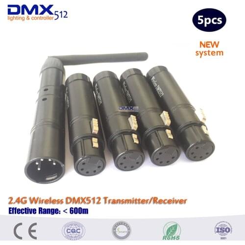 2017 High Quality Black 5PCS dmx signal receiver/sender wireless DMX 512 Console Receiver