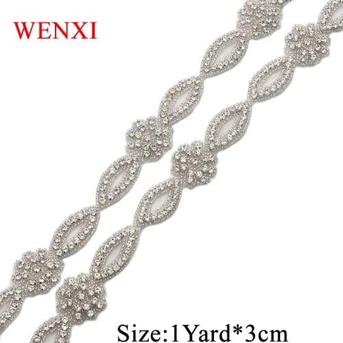 WENXI 10Yards Rhinestones Applique For Wedding Dress Clear Sliver Crystal Applique For Bride Gown Waistband Accessory WX860