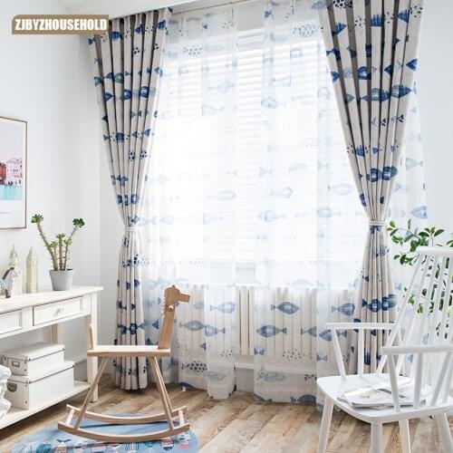 Curtains for Living Dining Room Bedroom 2 Colors Screens Deep Sea Fish Modern Quality Minimalist Matte Printing Curtain Fabric