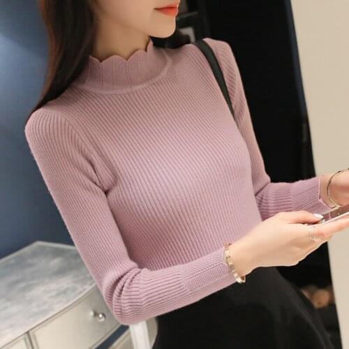 Thickened half turtleneck thread sleeve female short sleeved sweater slim 9a11c tight shirt