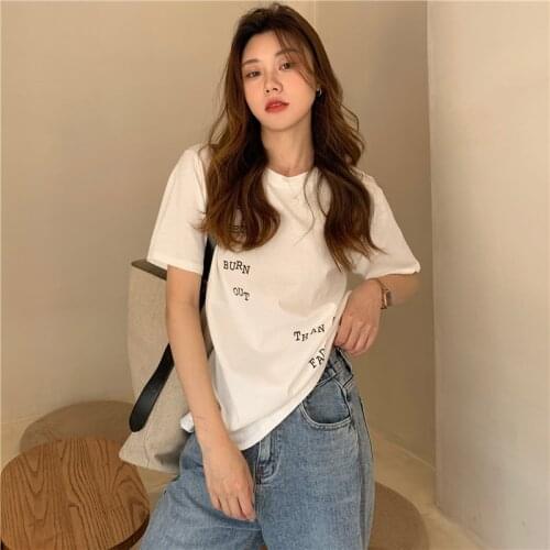 2021 summer new loose letter student short-sleeved t-shirt female wild round neck commuter Harajuku style