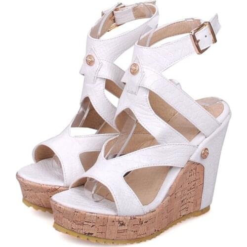 BLXQPYT Open Toe Ankle Strap Platform Wedge Women Sandals Super High Cover Heel Gladiator Ladies Shoes Buckle Summer Sandals 002
