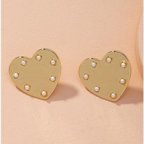GSOLD New Trendy Elegant Heart-Shaped Inlaid With Imitation Pearl Metal Earrings Women Simple Sweet 2021 Fashion Jewelry