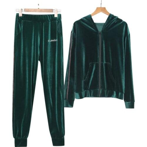 2021 Fashion Women Tracksuits Long Sleeve Zipper Hooded Loose Clothing 2 Piece Set Suits Ladies Casual Velvet Trackpants