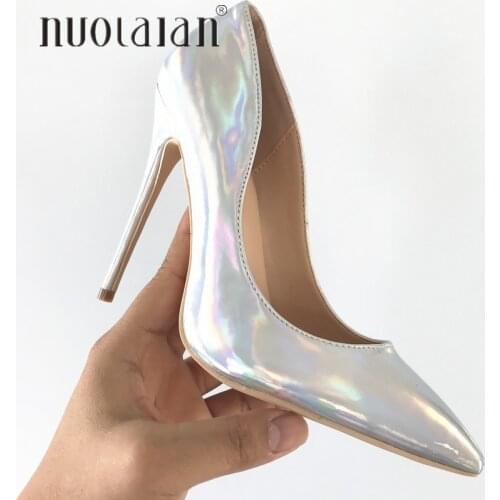 2019 Brand Shoes Woman High Heels Pumps High Heels Women Shoes party Wedding Shoes Pumps 12cm/10cm/8cm Sliver Shoes Thin Heel