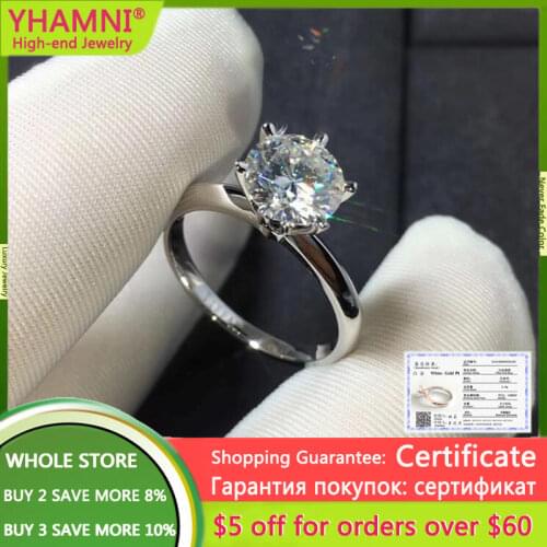 With Certificate 2.0 Carat Zirconia Diamond Ring Classic Luxury 18K White Gold Wedding Party Anniversary Rings For Women MS168