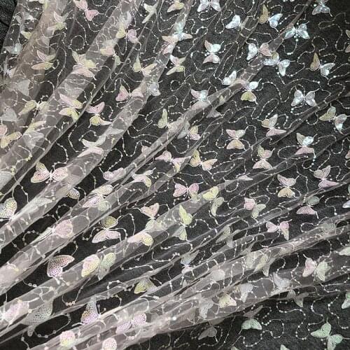14Color Sequin Embroidered Butterfly Lace Fabric Multi-color Sewing Accessories for Embroidery Net Yarn Childrens Dress RS2940