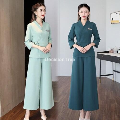 2021 beauty uniforms chinese style spa salon beautician clothing hotel massage therapist uniform sauna foot bath uniforms