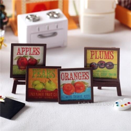 4Type Dollhouse Mini Simple DIY Fruit Painting Fresco for Dollhouse Furniture Living Room Decoration Accessories