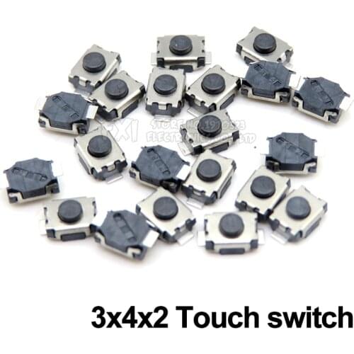 50PCS 3*4*2mm button switch 2PIN Patch touch switch SMD switch 3x4x2mm