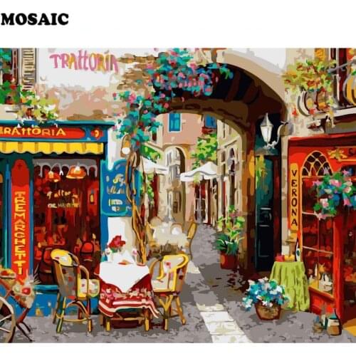 Diy Diamond Embroidery,Street Fairy Tale Tea Restaurant,Diamond Painting,Cross Stitch,Wall Decoration,Diamond Mosaic,Christmas