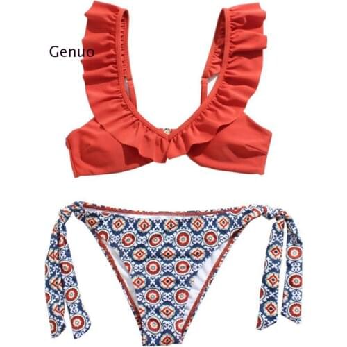 Padded Ruffle Bikini 2021 Swimwear Women Red Sexy Brazilian Swimsuit Swim Wear Swimming Suit for Women Bathing Suit