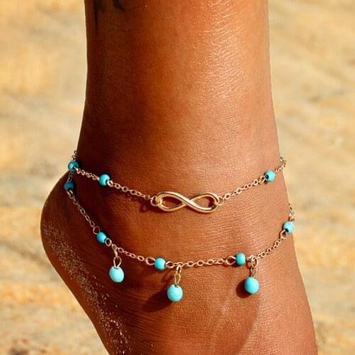 VKME Fashion Boho Multi Layer Bead Gold Silver Chain Anklet Bracelets For Women Bohemian Barefoot Sandals Foot On Leg Jewelry