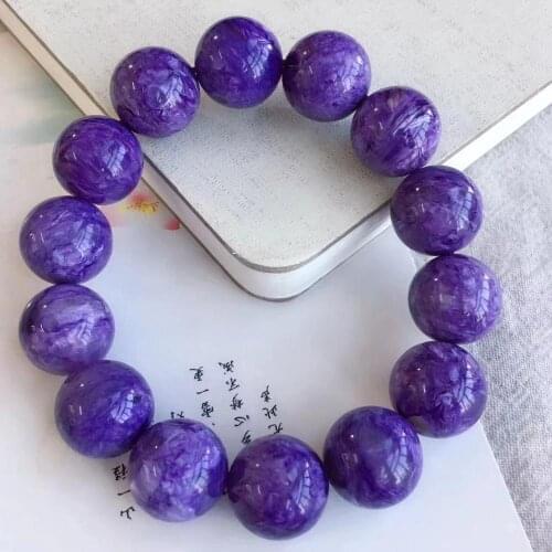 Genuine Charoite Natural Stone Purple Crystal 16mm Round Bead Stretch Russia Charm Femme Bracelets AAAAA