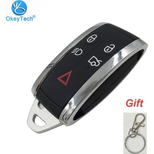OkeyTech Remote Car Key Fob Case Shell 5 Buttons Keyless Entry Uncut Blade For Jaguar XF XF XFR XK XKR 2009-2013 X-Type S-Type