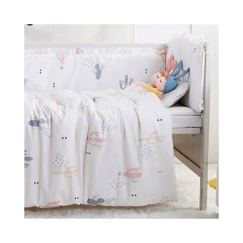 7PCS Cotton Bed Linens Toddler Baby Bedding ropa de cuna Crib Bedding Set Cot Bumper Toddler,(4bumper+sheet+pillow+duvet)