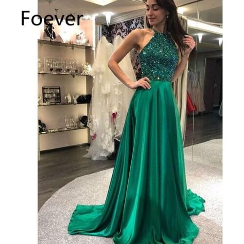 Emerald Green Beading Prom Dresses 2019 vestido de fiesta A Line Special Occasion Dress Custom Made gala jurken Formal Gowns