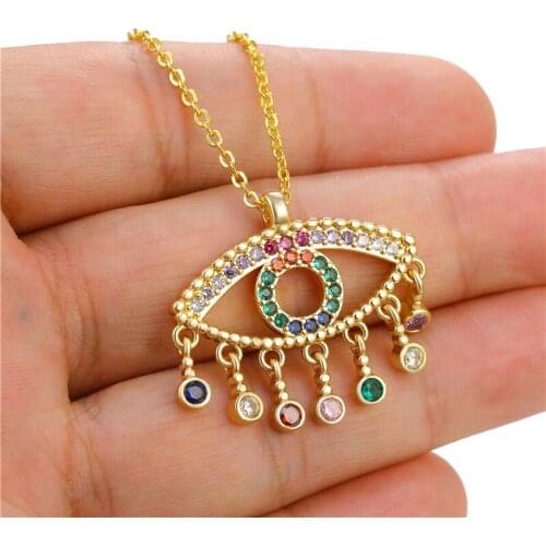 JUWANG 2021 Vintage Clavicle Chain Necklaces For Women Real Gold Plating Evil Eyes Pendant Choker Necklace Jewelry Collares