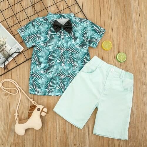 Baby Boys Clothing Set Summer 2021 Short Sleeve Print Shirt+Shorts+Bow Tie Set for Children Clothes Outfits 1-6Y