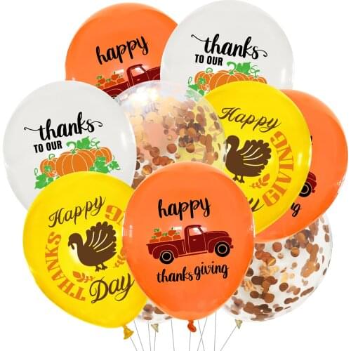 Thanksgiving Latex Balloon Turkey Maple Leaf Pumpkin 12inch Sequin Confetti Balloons Thanksgiving Party Decoration