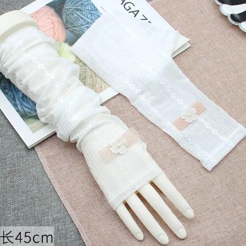 Summer sun protection cuff female thin long lace ice silk sleeve driving outdoor UV-resistant cool arm