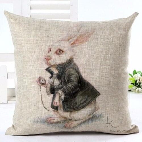 Fashion Vintage Europe Style Cartoon Rabbit Cushion Decor cojines Chair Throw Pillow Printed Cotton Linen Square Fundas