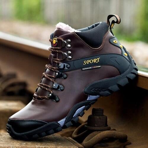 Mens Non-slip Wear-resistant Hiking Boots Winter Fur Warm Mens Boots Spring And Autumn Comfortable And Breathable Mens Shoes