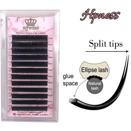 New Styles Flat Ellipse Eyelashes Extensions Split Tips Ellipse Shaped Natural Light False Ellipse Eyelashes Free Shipping