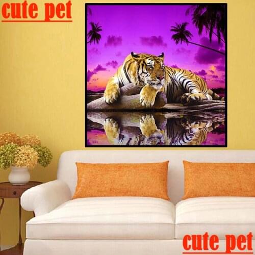 Wallpaper Home Decor mosaic Diy Animal3D puzzle tiger Full round Square Diamond Painting Rhinestones Handicraft Diamond Painting