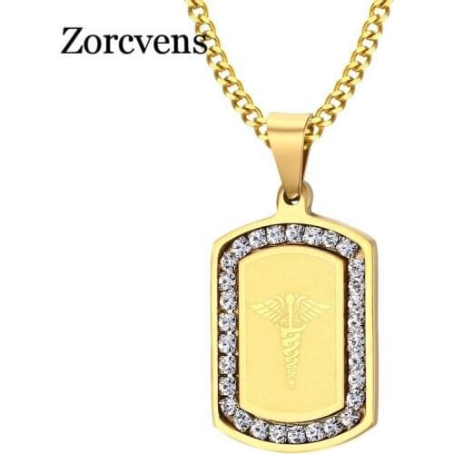 Modyle Gold Color Titanium Steel Zircon Life Star Pendant Necklace for Man