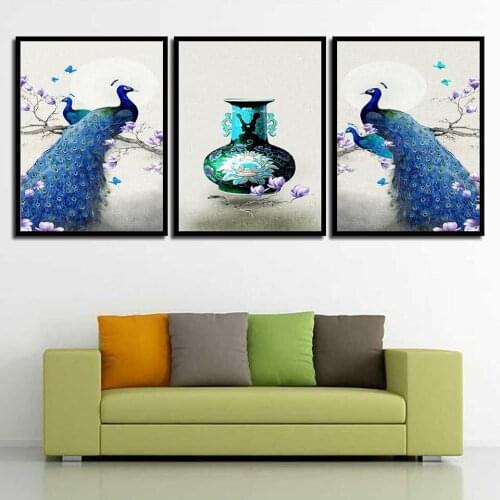 Peacock Porcelain Nordic Decoration Painting Poster and Print Modern Canvas Art Wall Pictures for Living Room B5162