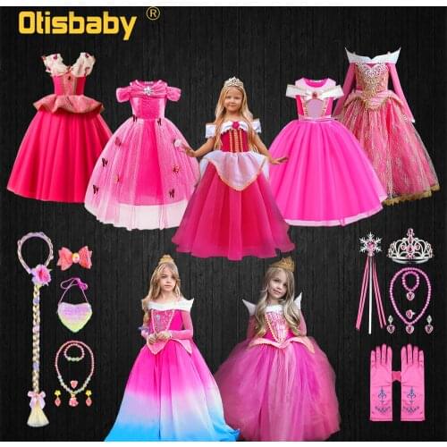 Princess Aurora Dress for Girls Halloween Carnival Toddler Sleeping Beauty Princess Costume Child Pink Elegant Wedding Dresses
