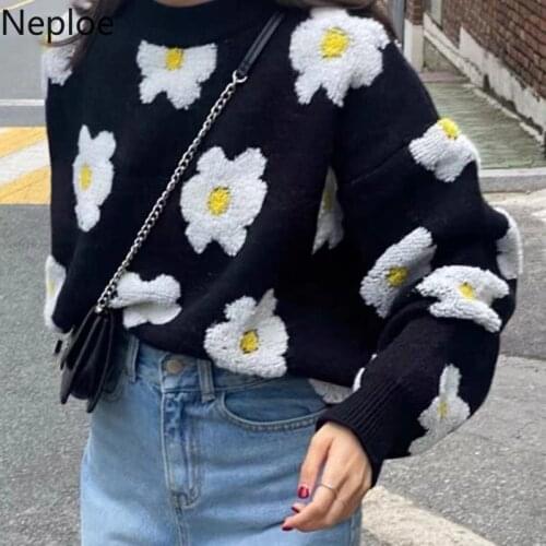 Neploe 3D Floral Pullovers Women Winter Clothes Woman Knitwear Sweater Japanese New Arrival Jumper Loose Casual Sueter Mujer