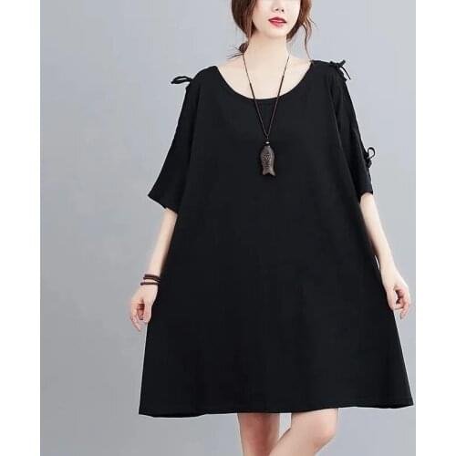 Size 8XL 150KG Summer Black Dress O Neck Short Sleeve Dress Off Shoulder Ladies Dresses Plus Size Women Clothing
