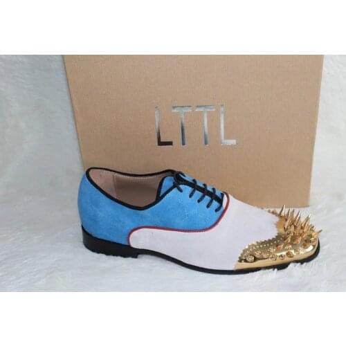 Handmade luxury shoes front gold spikes embellished patchwork Studded Men Casual Dress Shoes