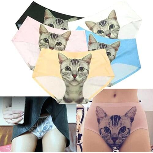 Sexy Panties 2017 Wholesale Pink 3d Print Cat Cotton Underwear Women panties Seamless Briefs ropa interior mujer lingerie