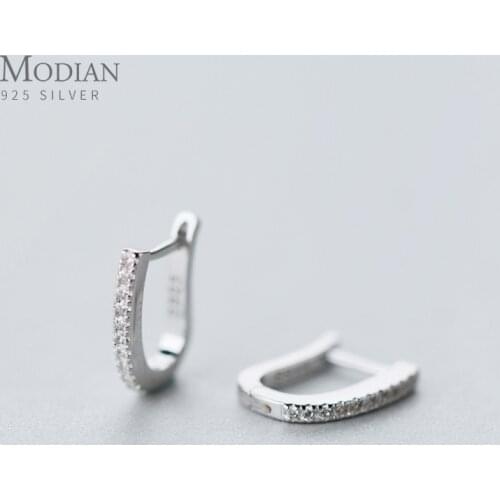 Modian 100% 925 Sterling Silver U Style Shape Hoop Earrings for Women Fashion Clear Cubic Zirconia Sterling Silver Fine Jewelry