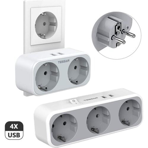 TESSAN 4/5 all in Distributor Sockets EU Plug Power Strip with 2/3 AC Outlets 2 USB Ports Power Adapter for Home/ Office/ Travel