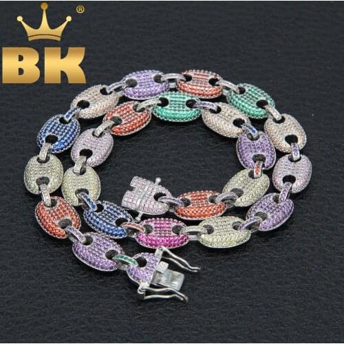 THE BLING KING 13mm Necklaces For Men/Women Puffed Marine Chain Fat Links Choker Hiphop Iced Out Colored Cubic Zircon Jewelry