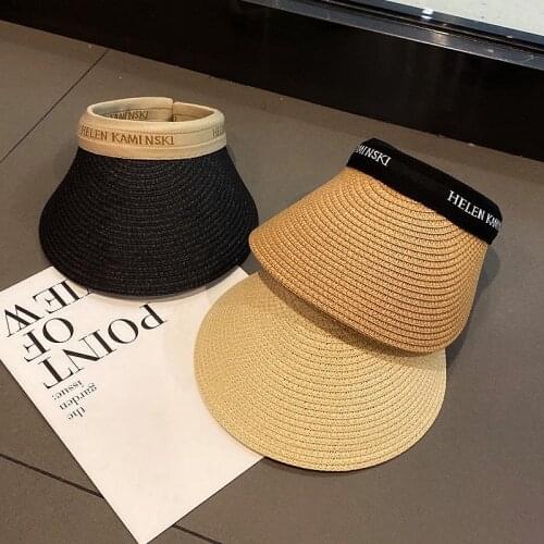 2021New Womens Sun Hats Handmade Straw Visor Caps Parent-Child Summer Hat Empty Top Beach Hat