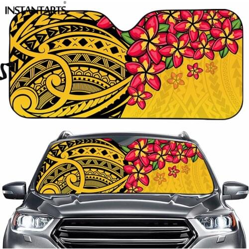 INSTANTARTS Polynesian Hawaiian Plumeria Printed Ehnic Style Auto Front Windshield SunShade for Most Cars Tribal Color Sunshade