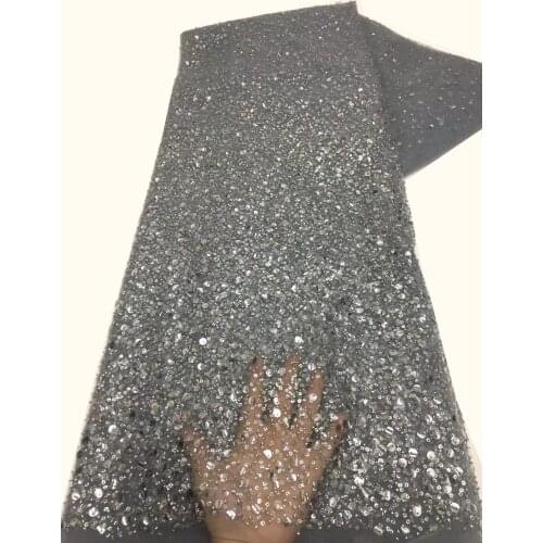 5yards/pc) Wonderful sequins and tube beads embroidered French net lace grey African tulle lace fabric for wedding FZX084