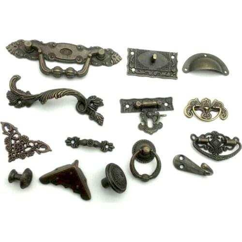 Higt Quality Antique Furniture Handles Striped Carved Handle Drawer Door Knobs Jewelry Box Bronze Cabinet Pulls Cupboard Wood