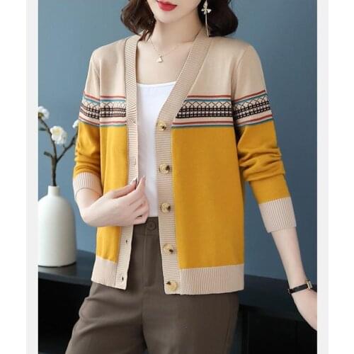 Female Loose Knitted Cute Cardigans Casual Long Sleeve V-Neck Wave Cut Women Knitted Cardigan Sweater 2019 Fall Plus Size Coat