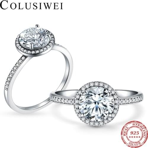 COLUSIWEI 925 Sterling Silver Shiny Clear CZ Circle Round Ring for Women Luxury Wedding Anniversary Engagement Jewelry Gift