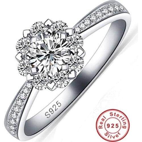 Promotion Fine jewelry Real 925 Silver Wedding Rings for Women Fashion Flower 5A Zircon cz Engagement Ring New Jewelry Wholesale