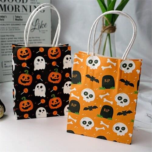 10Pcs Skull Pumpkin Halloween Paper Bag Cartoon Tote Bags Gifts Packaging Birthday Party Wedding Festival Pouches Candy Clothes